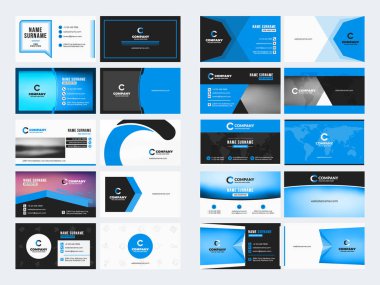 Çift taraflı kartvizit şablonları. İleti örneği tasarım vektör kümesi. Vektör çizim