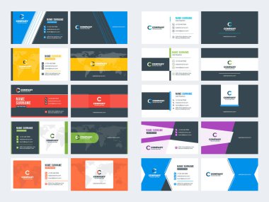 Çift taraflı kartvizit şablonları. İleti örneği tasarım vektör kümesi. Vektör çizim