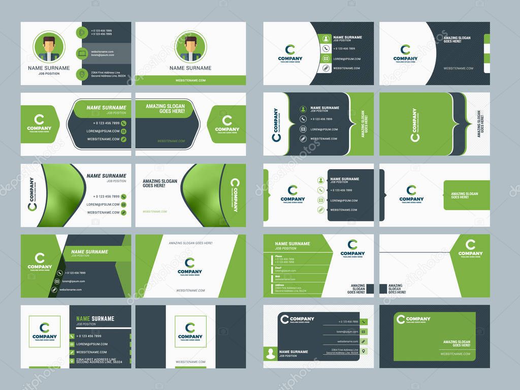 Double sided business card templates. Stationery design vector set. Vector illustration