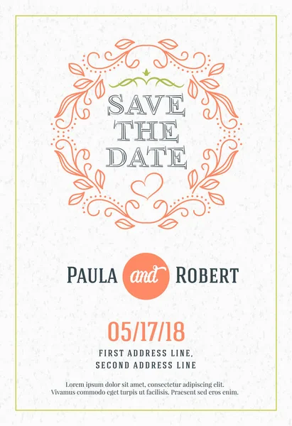 Save the date. Wedding invitation card design template. Stationery design. Vector illustration — Stock Vector