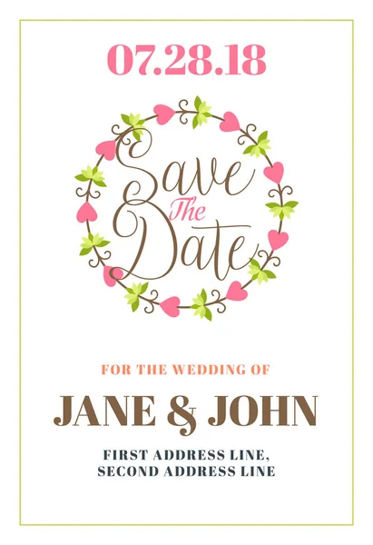 Guarda la fecha. plantilla de diseño de tarjeta de invitación de boda. Diseño de papelería. Ilustración vectorial — Archivo Imágenes Vectoriales