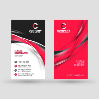 Dikey çift taraflı kartvizit şablonu. Vektör çizim. İleti örneği tasarım.