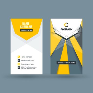 Dikey çift taraflı kartvizit şablonu. Vektör çizim. İleti örneği tasarım.