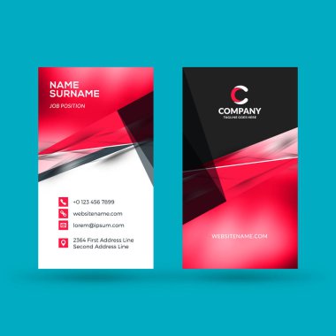 Dikey çift taraflı kartvizit şablonu. Vektör çizim. İleti örneği tasarım.