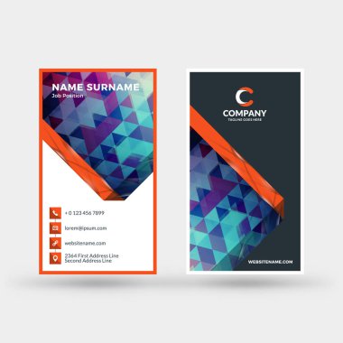 Dikey çift taraflı kartvizit şablonu. Vektör çizim. İleti örneği tasarım.