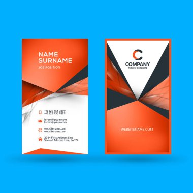 Dikey çift taraflı kartvizit şablonu. Vektör çizim. İleti örneği tasarım.