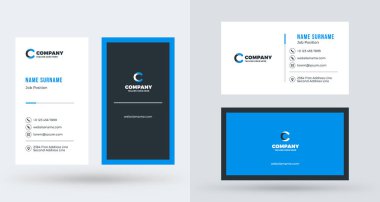 Çift taraflı yaratıcı kartvizit şablonu. Dikey ve yatay yönlendirme. Yatay ve dikey düzen. Vektör çizim