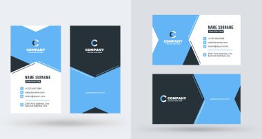 Çift taraflı yaratıcı kartvizit şablonu. Dikey ve yatay yönlendirme. Yatay ve dikey düzen. Vektör çizim