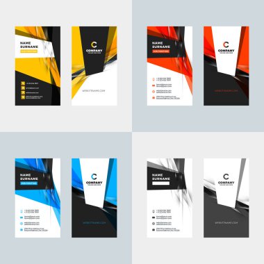 Dikey kartvizit vektör şablonu. Düz stil vektör çizim. İleti örneği baskı tasarımı. 4 renk değişimleri kümesi