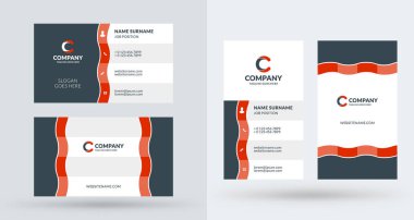 Çift taraflı yaratıcı kartvizit şablonu. Dikey ve yatay yönlendirme. Yatay ve dikey düzen. Vektör çizim