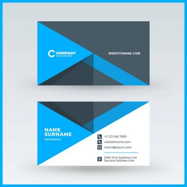 Çift taraflı yatay kartvizit şablonu. Vektör mockup çizim. İleti örneği tasarım