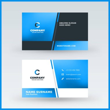 Çift taraflı yatay kartvizit şablonu. Vektör mockup çizim. İleti örneği tasarım
