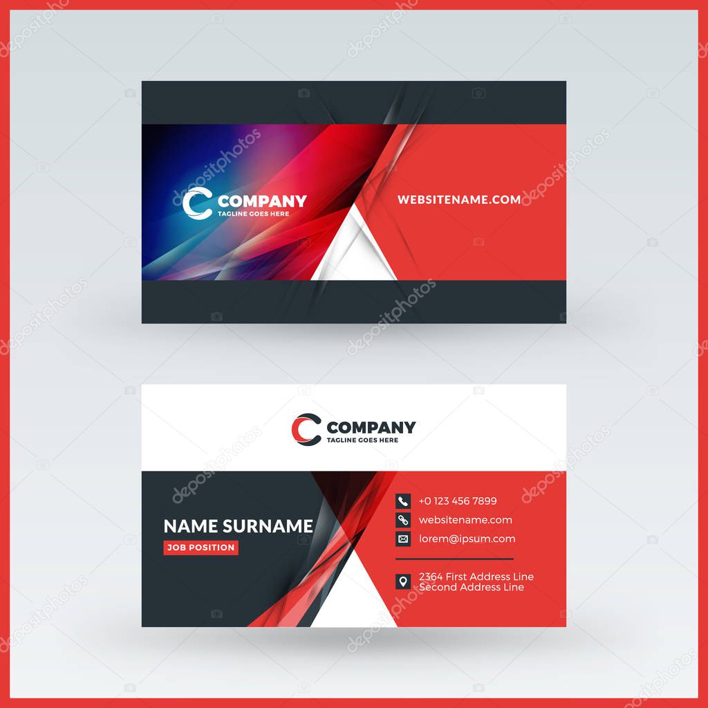 Double-sided horizontal business card template. Vector mockup illustration. Stationery design