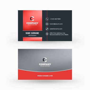 Yaratıcı ve temiz çift taraflı kartvizit vektör şablonu. Düz tasarım vektör mockup. İleti örneği tasarım