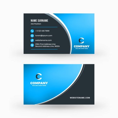 Yaratıcı ve temiz çift taraflı kartvizit vektör şablonu. Düz tasarım vektör mockup. İleti örneği tasarım
