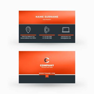 Yaratıcı ve temiz çift taraflı kartvizit vektör şablonu. Düz tasarım vektör mockup. İleti örneği tasarım