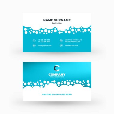 Yaratıcı ve temiz çift taraflı kartvizit vektör şablonu. Düz tasarım vektör mockup. İleti örneği tasarım