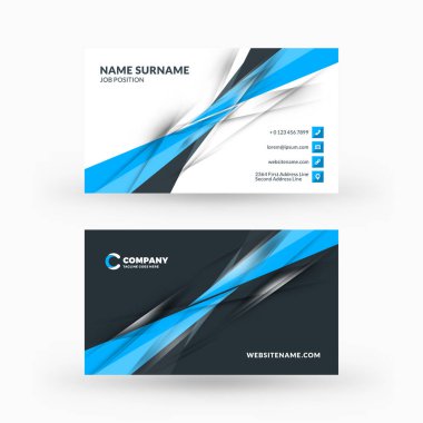 Yaratıcı ve temiz çift taraflı kartvizit vektör şablonu. Düz tasarım vektör mockup. İleti örneği tasarım