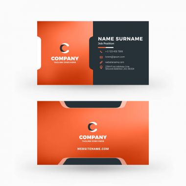 Yaratıcı ve temiz çift taraflı kartvizit vektör şablonu. Düz tasarım vektör mockup. İleti örneği tasarım