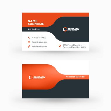Yaratıcı ve temiz çift taraflı kartvizit vektör şablonu. Düz tasarım vektör mockup. İleti örneği tasarım