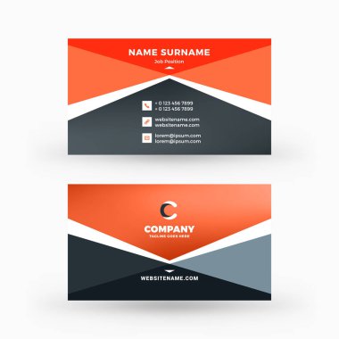 Yaratıcı ve temiz çift taraflı kartvizit vektör şablonu. Düz tasarım vektör mockup. İleti örneği tasarım
