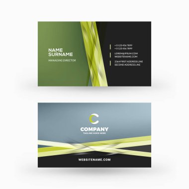 Yaratıcı ve temiz çift taraflı kartvizit vektör şablonu. Düz tasarım vektör mockup. İleti örneği tasarım