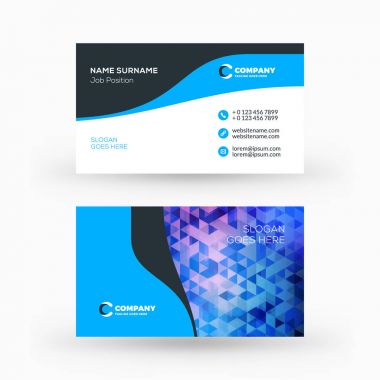Yaratıcı ve temiz çift taraflı kartvizit vektör şablonu. Düz tasarım vektör mockup. İleti örneği tasarım