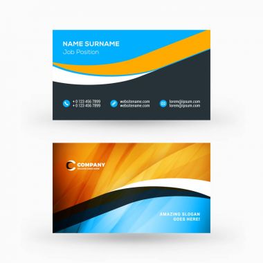Yaratıcı ve temiz çift taraflı kartvizit vektör şablonu. Düz tasarım vektör mockup. İleti örneği tasarım
