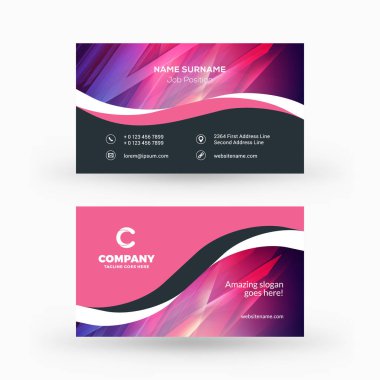Yaratıcı ve temiz çift taraflı kartvizit vektör şablonu. Düz tasarım vektör mockup. İleti örneği tasarım