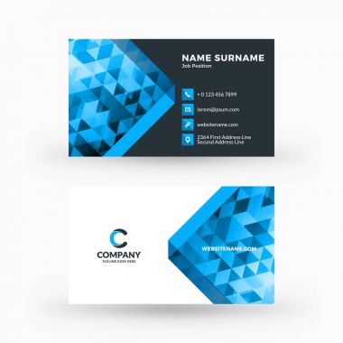 Yaratıcı ve temiz çift taraflı kartvizit vektör şablonu. Düz tasarım vektör mockup. İleti örneği tasarım