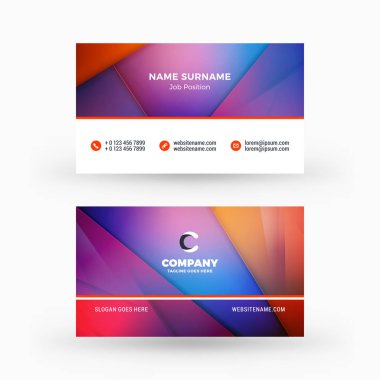 Yaratıcı ve temiz çift taraflı kartvizit vektör şablonu. Düz tasarım vektör mockup. İleti örneği tasarım