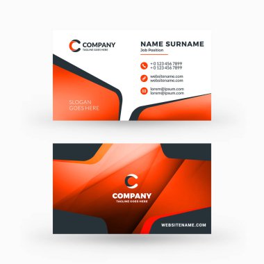 Yaratıcı ve temiz çift taraflı kartvizit vektör şablonu. Düz tasarım vektör mockup. İleti örneği tasarım