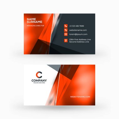 Yaratıcı ve temiz çift taraflı kartvizit vektör şablonu. Düz tasarım vektör mockup. İleti örneği tasarım