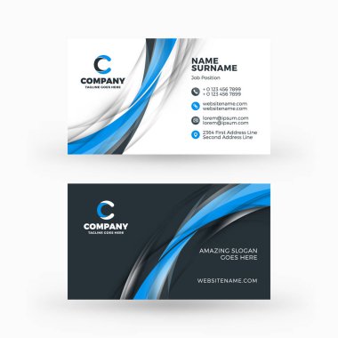 Yaratıcı ve temiz çift taraflı kartvizit vektör şablonu. Düz tasarım vektör mockup. İleti örneği tasarım