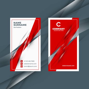 Dikey çift taraflı kırmızı ve siyah kartvizit şablonu. Vektör çizim. İleti örneği tasarım