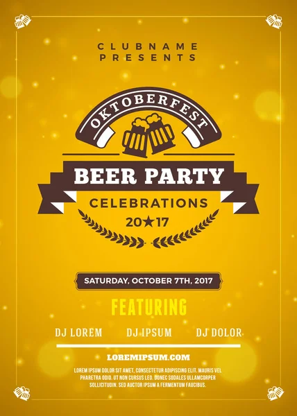 慕尼黑啤酒节啤酒节庆祝活动。啤酒聚会的排版海报或传单模板 — 图库矢量图片