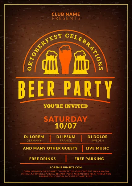 Oktoberfest beer festival celebration. Typography poster or flyer template for beer party. Vintage beer label on the brown wooden textured background — Stock Vector