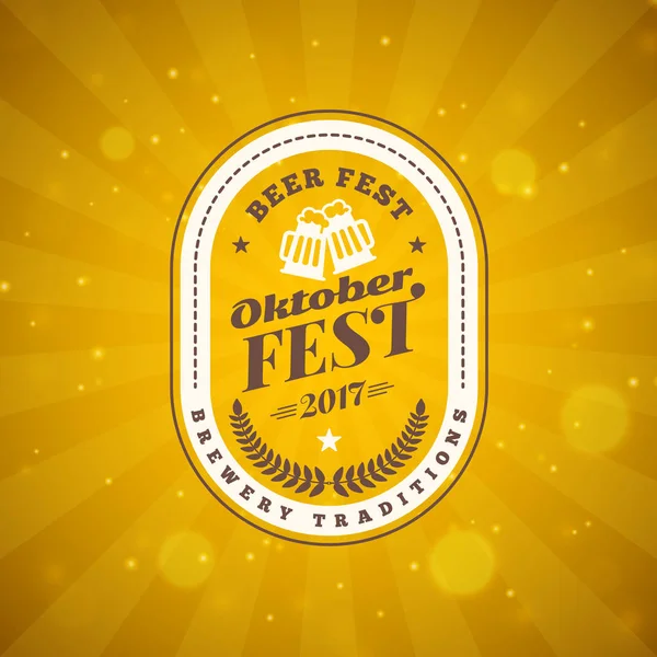 Beer festival Oktoberfest celebrations. Vintage beer badge on the golden beer abstract background. Vector design element — Stock Vector