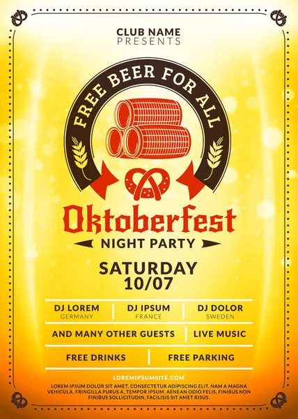 Oktoberfest bira Festivali kutlama. Tipografi şablon bira partisi için poster veya el ilanı. Vintage bira Etiket ışık efektleri ile altın bira arka plan üzerinde