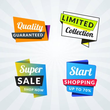 Satış afiş ve etiketleri kümesi. Promosyon için tasarım öğeleri. Vektör çizim