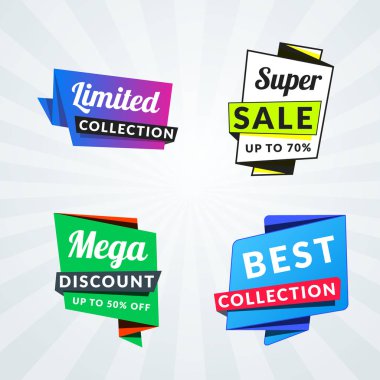 Satış afiş ve etiketleri kümesi. Promosyon için tasarım öğeleri. Vektör çizim