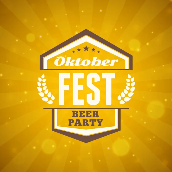 Bier festival Oktoberfest vieringen. Vintage bier badge op de gouden bier abstracte achtergrond. Vector ontwerpelement — Stockvector