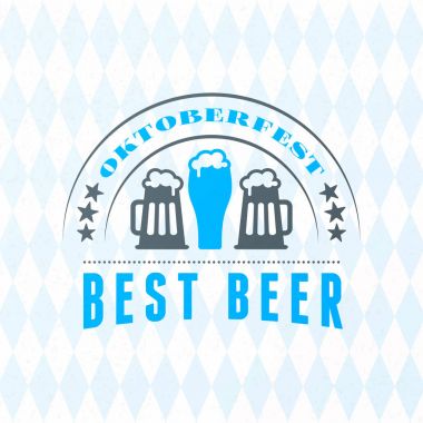 Bira Festivali Oktoberfest kutlamaları. Vintage bira rozet geleneksel Bavyera keten bayrak arka plan üzerinde