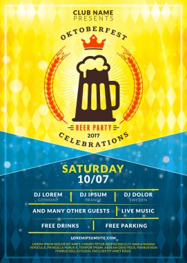 Oktoberfest bira Festivali kutlama. Tipografi şablon bira partisi için poster veya el ilanı. Vintage bira Etiket ışık efektleri ile altın bira arka plan üzerinde