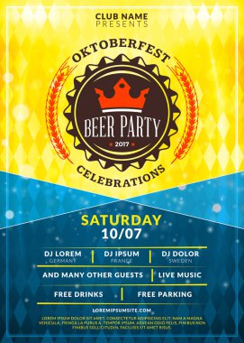 Oktoberfest bira Festivali kutlama. Tipografi şablon bira partisi için poster veya el ilanı. Vintage bira Etiket ışık efektleri ile altın bira arka plan üzerinde