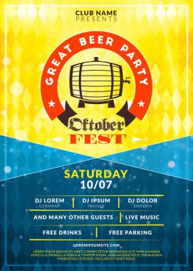 Oktoberfest bira Festivali kutlama. Tipografi şablon bira partisi için poster veya el ilanı. Vintage bira Etiket ışık efektleri ile altın bira arka plan üzerinde