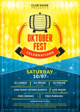 Oktoberfest bira Festivali kutlama. Tipografi şablon bira partisi için poster veya el ilanı. Vintage bira Etiket ışık efektleri ile altın bira arka plan üzerinde