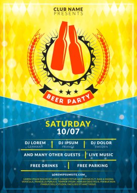 Oktoberfest bira Festivali kutlama. Tipografi şablon bira partisi için poster veya el ilanı. Vintage bira Etiket ışık efektleri ile altın bira arka plan üzerinde