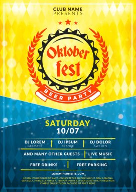 Oktoberfest bira Festivali kutlama. Tipografi şablon bira partisi için poster veya el ilanı. Vintage bira Etiket ışık efektleri ile altın bira arka plan üzerinde