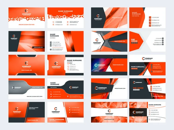 Dubbele dubbelzijdig visitekaartje sjablonen. Rode kleurenthema. Briefpapier ontwerpset vector. Vectorillustratie — Stockvector